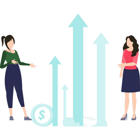 Pessoas falando sobre gráfico de crescimento  Ilustração