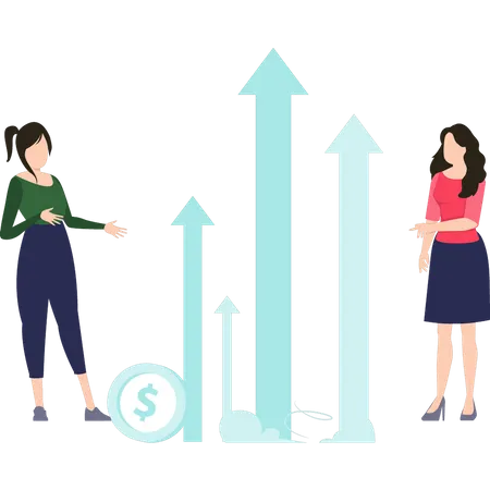 Pessoas falando sobre gráfico de crescimento  Ilustração