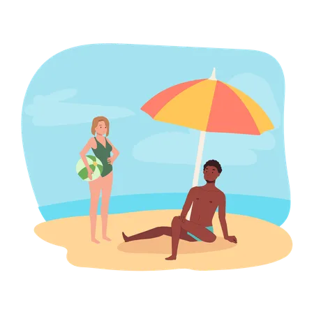 Pessoas fazendo atividades na praia  Ilustração