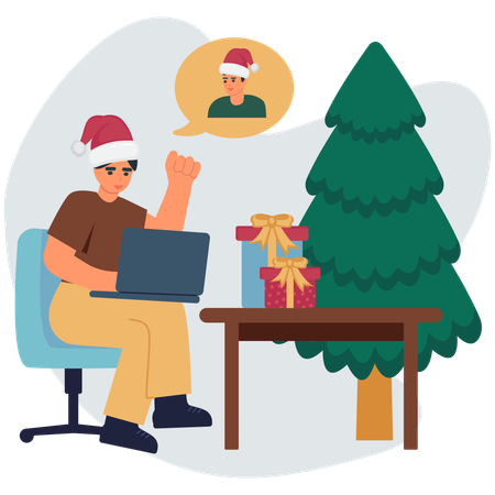 Pessoas fazendo comemoração de natal online  Ilustração