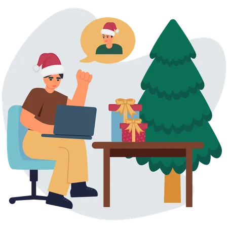 Pessoas fazendo comemoração de natal online  Ilustração