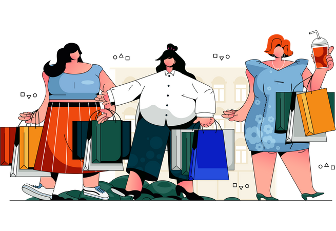 Pessoas fazendo compras juntas  Ilustração