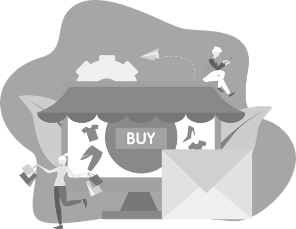 Pessoas fazendo compras na loja digital  Ilustração