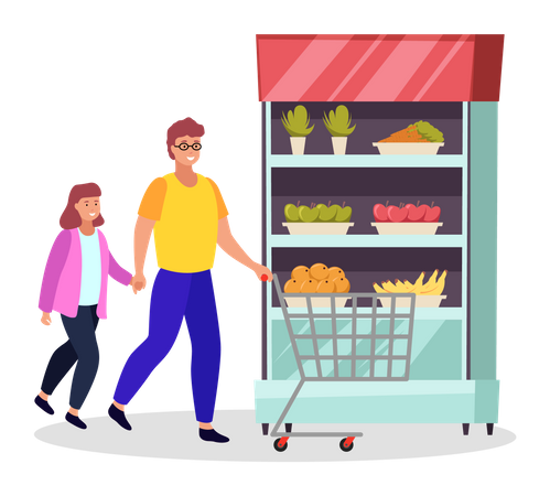 Pessoas fazendo compras de supermercado  Ilustração