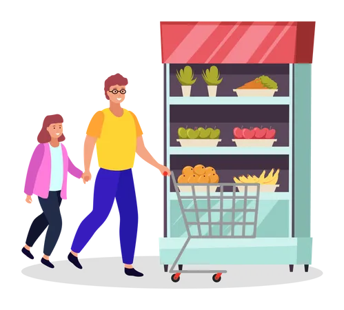 Pessoas fazendo compras de supermercado  Ilustração