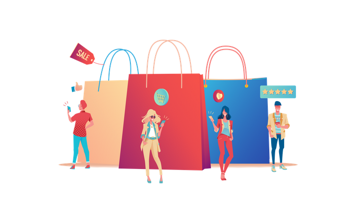Pessoas fazendo compras online  Ilustração