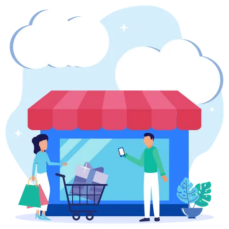 Pessoas fazendo compras on-line  Ilustração