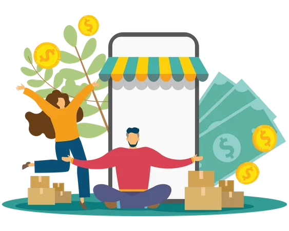 Pessoas fazendo compras on-line  Ilustração