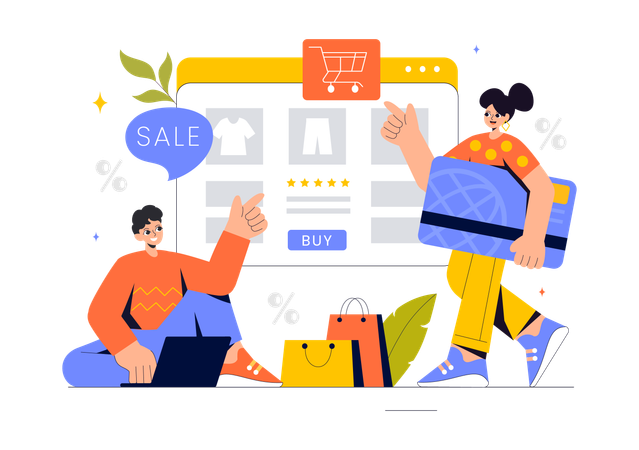 Pessoas fazendo compras on-line  Illustration