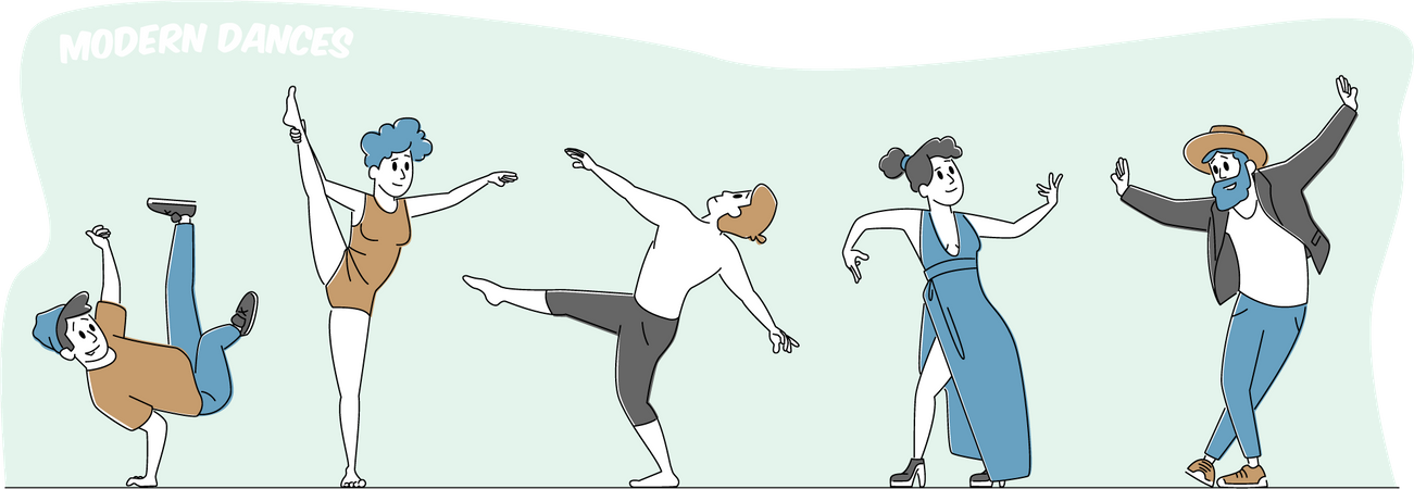 Pessoas fazendo danças em estilos diferentes  Ilustração