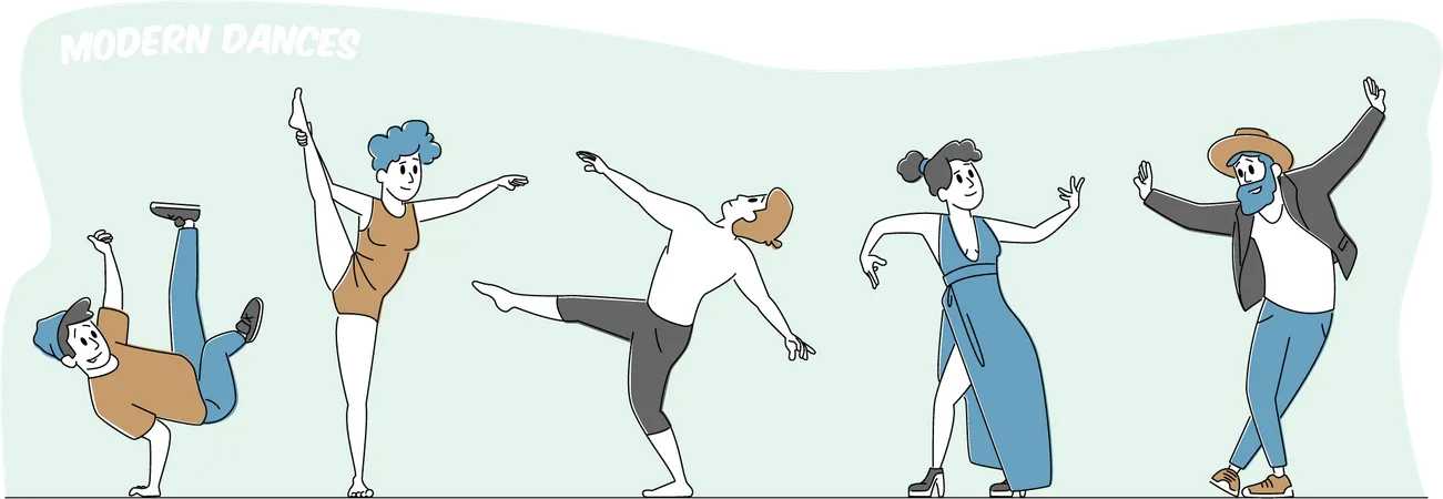 Pessoas fazendo danças em estilos diferentes  Ilustração