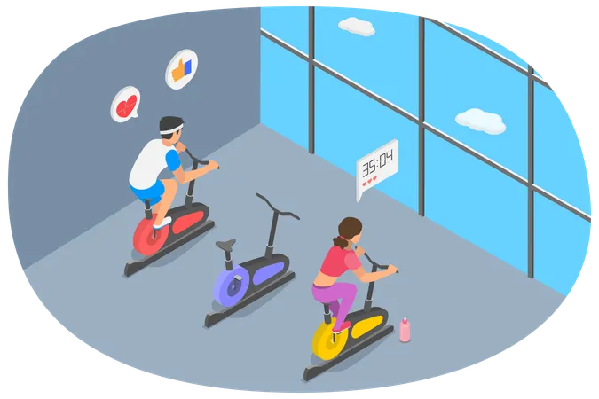 Pessoas fazendo exercícios de spinning  Ilustração