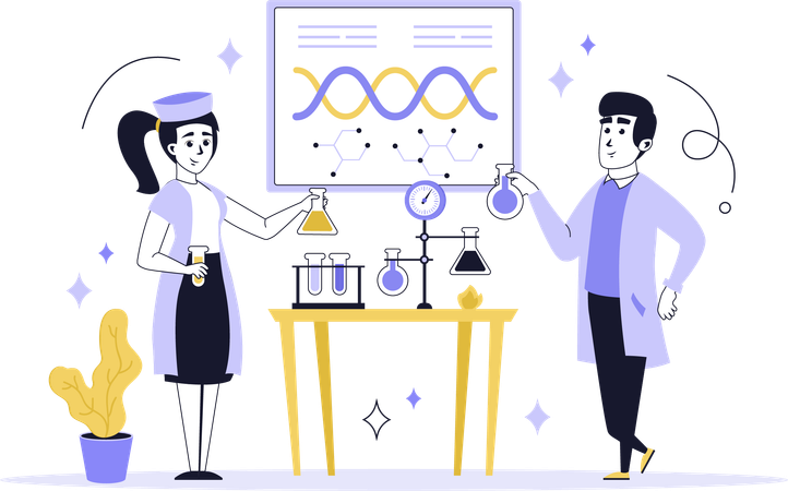 Pessoas fazendo experimentos em laboratório médico  Ilustração