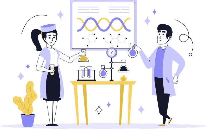 Pessoas fazendo experimentos em laboratório médico  Ilustração
