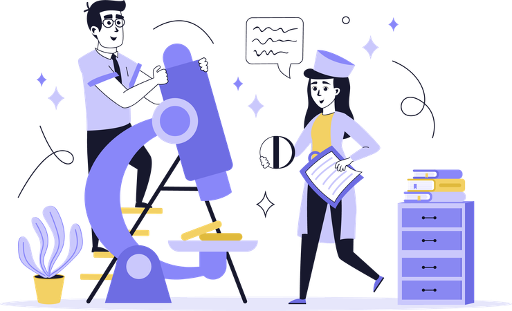 Pessoas fazendo pesquisas médicas em laboratório  Ilustração
