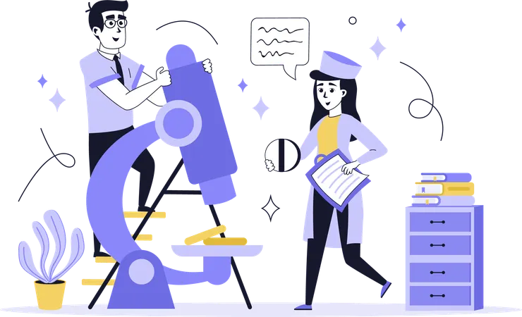 Pessoas fazendo pesquisas médicas em laboratório  Ilustração