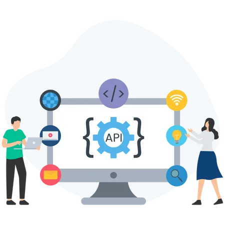 Pessoas fazendo programação de API  Ilustração