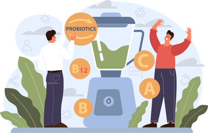 Pessoas fazendo shake de proteína  Ilustração