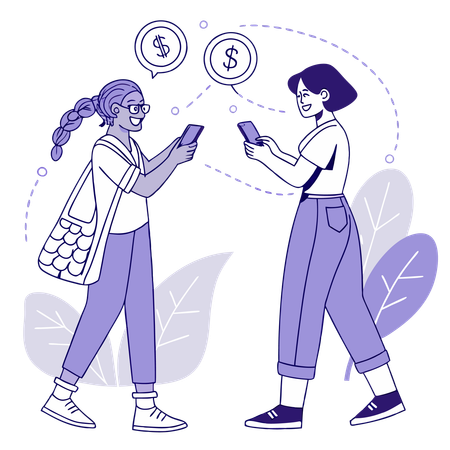 Pessoas fazendo transferência instantânea de dinheiro  Ilustração