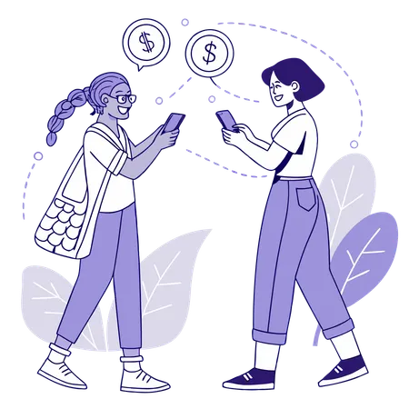 Pessoas fazendo transferência instantânea de dinheiro  Ilustração