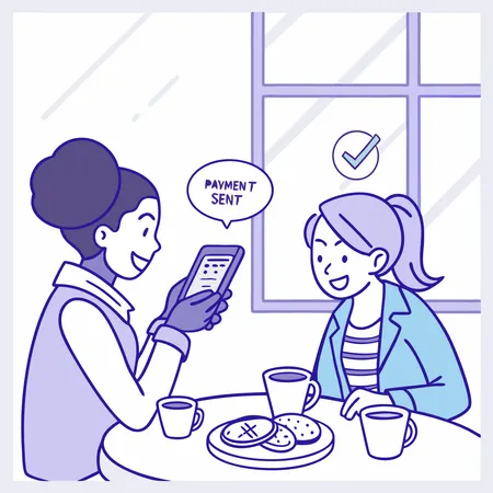 Pessoas fazendo transferência instantânea de dinheiro  Ilustração