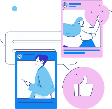 Pessoas felizes usando mídias sociais  Ilustração