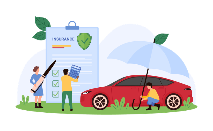 Pessoas Gerenciando Seguro Automóvel  Ilustração