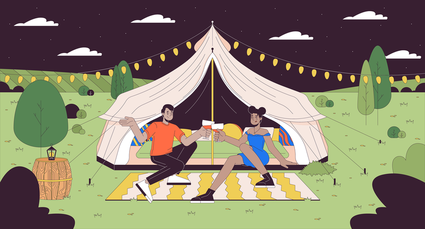 Glamping romântico  Ilustração