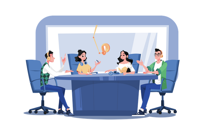 Pessoas gravando podcast de conferência  Illustration