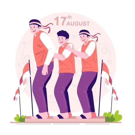 Povo indonésio jogando corrida de tamancos  Ilustração