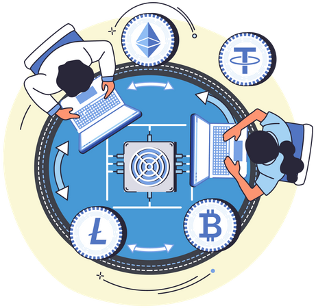 Pessoas investindo em criptomoeda  Ilustração