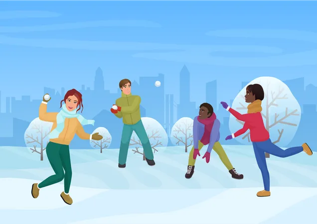 Pessoas jogando bolas de neve  Ilustração