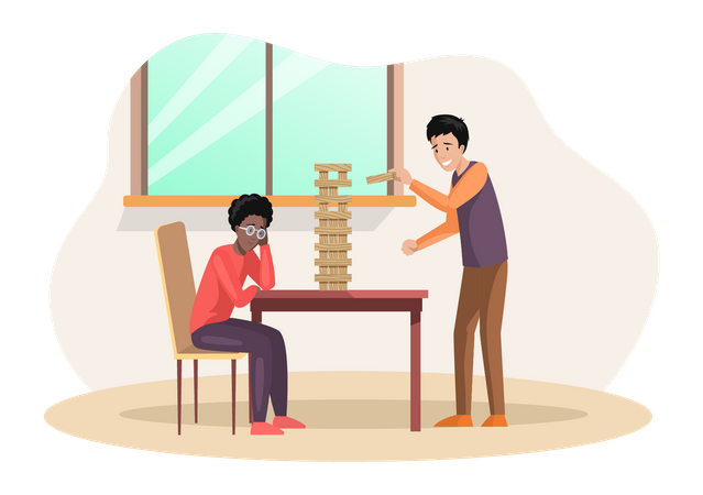 Pessoas jogando Jenga juntas  Ilustração