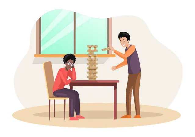 Pessoas jogando Jenga juntas  Ilustração