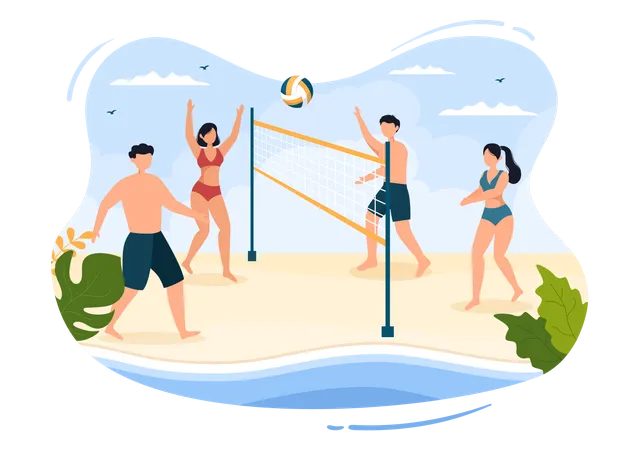 Pessoas jogando vôlei de praia  Ilustração