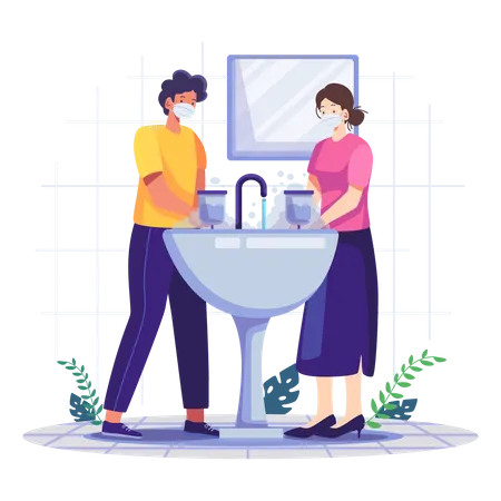 Pessoas lavando as mãos  Ilustração