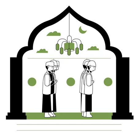Povos muçulmanos rezando dentro da mesquita  Ilustração