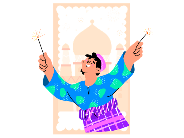 Povo muçulmano animando o festival do Ramadã  Ilustração