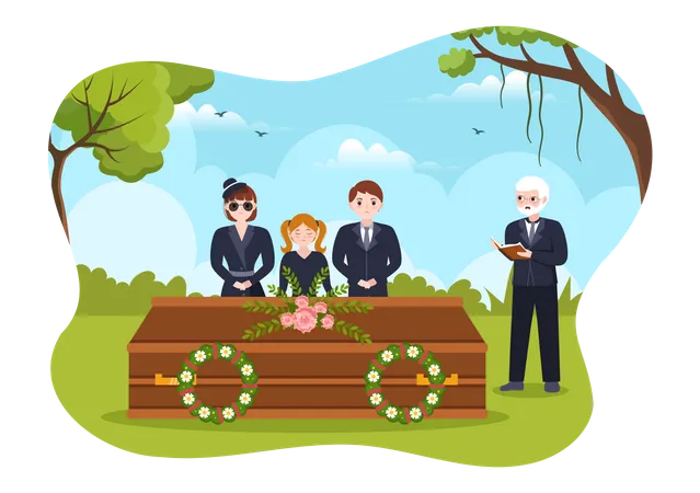 Pessoas na cerimônia fúnebre  Ilustração
