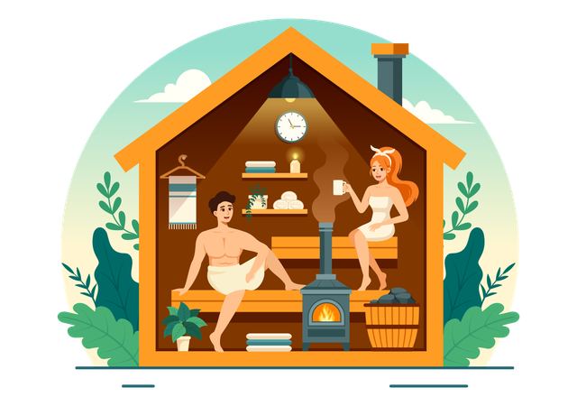 Pessoas na sauna a vapor  Illustration