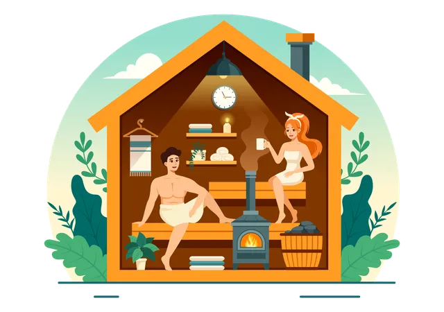 Pessoas na sauna a vapor  Illustration