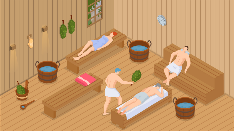 Pessoas na sauna a vapor  Ilustração