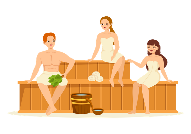Pessoas na sauna a vapor  Ilustração