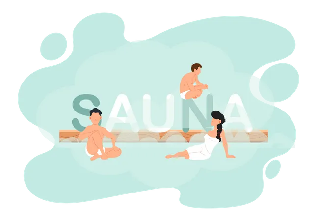 Pessoas na sauna  Ilustração