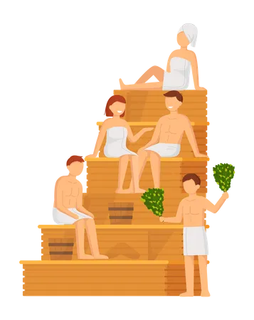 Pessoas na sauna  Ilustração