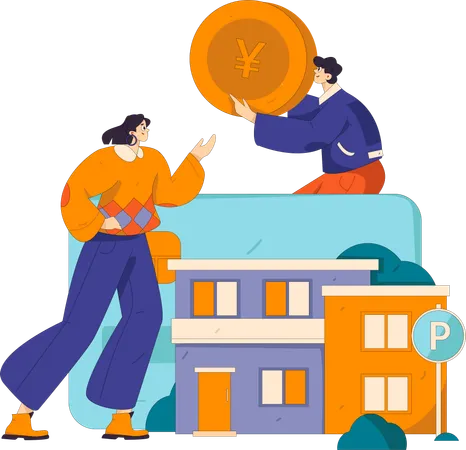 Pessoas recebendo empréstimo imobiliário  Ilustração