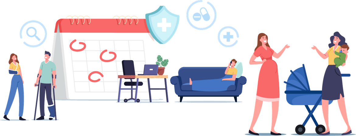 Pessoas obtendo garantias e vantagens no local de trabalho  Illustration