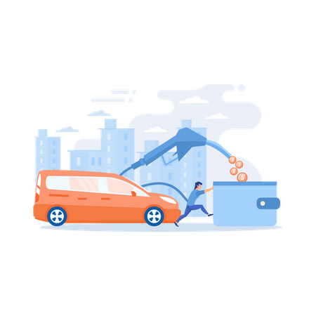 Pessoas perdendo dinheiro usando carros a gás  Ilustração