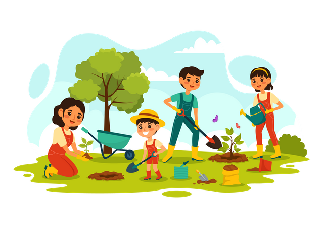 Pessoas plantando plantas  Ilustração