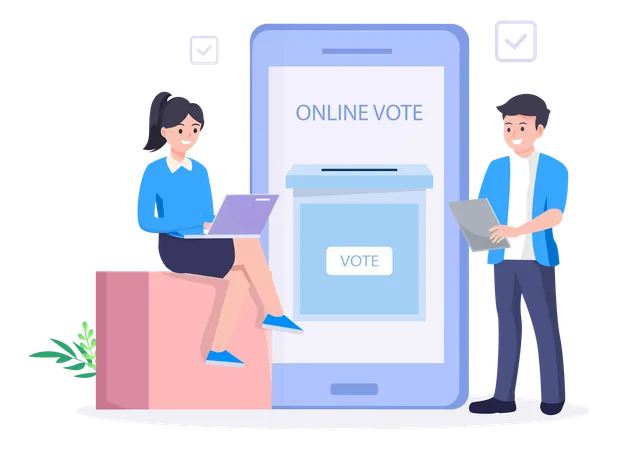 Pessoas postando seus votos online  Ilustração